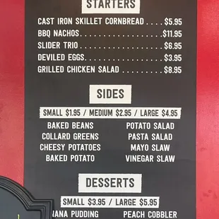 Menu as of August 2024