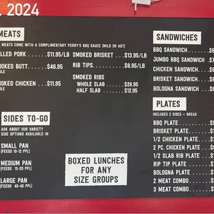 Menu as of August 2024