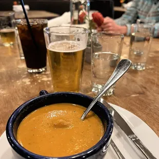 Tomato bisque soup and craft beer