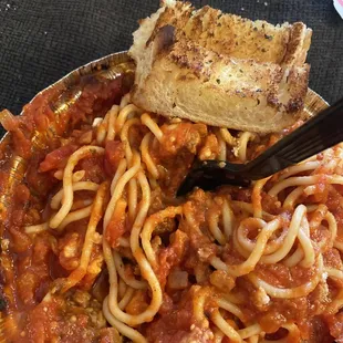 Spaghetti!! With beyond burger patty. So delicious.