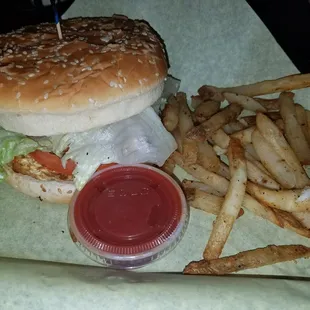 Veggie burger with fries
