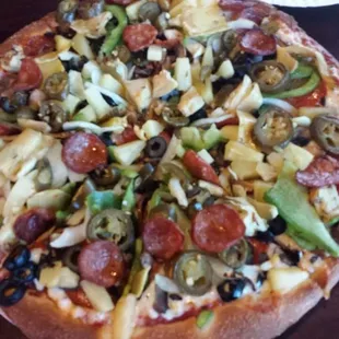 1st time here. Used yelp pizza was Great!!! The works w jalapeños, pineapple &amp; artichokes added. We will be back!!