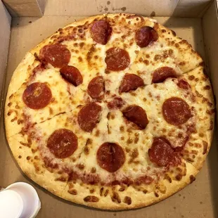 A 12-inch medium pepperoni pizza.