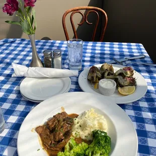 Old fashion Old-Fashioned Pot Roast and Grilled Local Artichoke