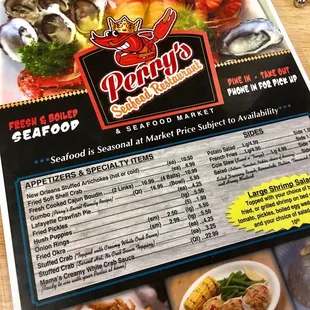 the menu for the restaurant