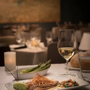 Crispy skin wild red snapper served with chive whipped potatoes and truffle vinaigrette