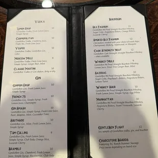 Drink menu