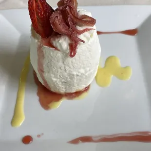 Almond cake with strawberry and rhubarb