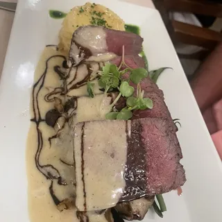 Seared Strip Loin with Black Trumpets and Truffled-Artichoke Sauce