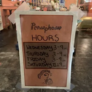 Hours; open Wed-Sat