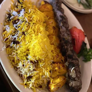 Vaziri kebab with barberry saffron rice