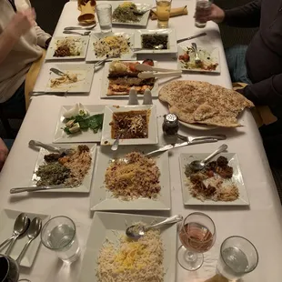 We had to move tables because of all the food: Joojeh Kabob, Khoresht Ghormeh Sabzi,  Kubideh Kabob, ZERESHK , BAGHELI POLO SAFFRON RICE