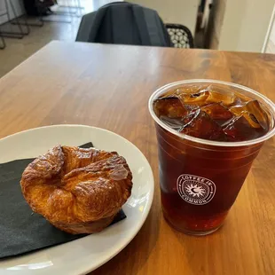 kouign amann and cold brew