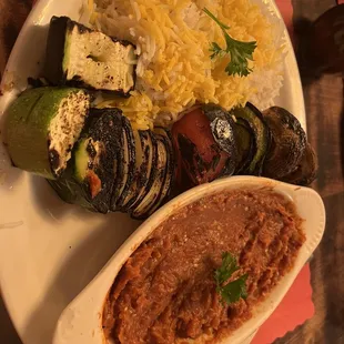 Eggplant and tomato Mirza Polo Dinner, grilled veggies and rice