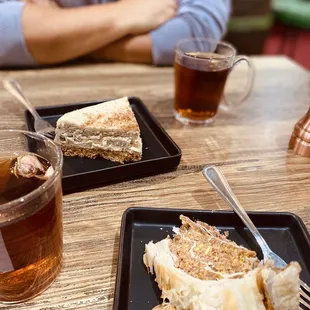 Baklava cake, Slice Pistachio Cheesecake, Tea with Rose, Tea with Cardamom