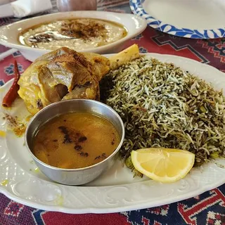 Lamb shank baghali polo