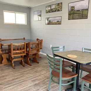 Small seating area where customers can enjoy their pastries.