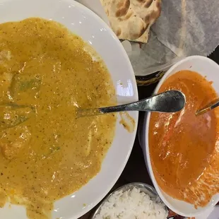 Plain Naan, Butter Chicken and Shrimp Tikka Masala