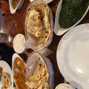 Paleek, tikka, chettnad chicken and garlic bread
