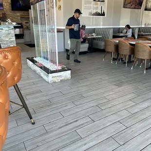 a man standing in a restaurant