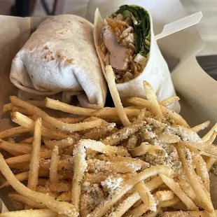 Asian Chicken Wrap with Parmesan fries $10.92