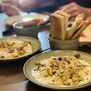 two plates of food on a table