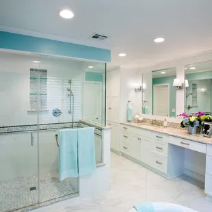 a large bathroom with a shower
