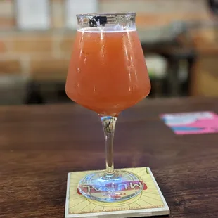Good beer, cool glass.