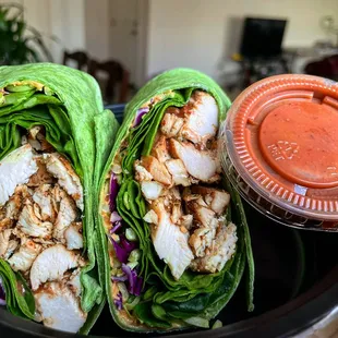 Chicken spinach wrap with raspberry balsamic vinaigrette