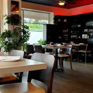 tables and chairs in a restaurant