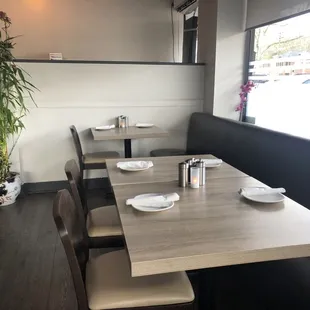 tables and chairs in a restaurant