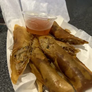 Loved these spring rolls because they&apos;re homemade and it came with a Thai sweet chili sauce!