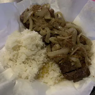 Garlic butter steak and onion