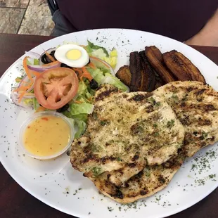 Grilled Chicken, salad and Plaintain.