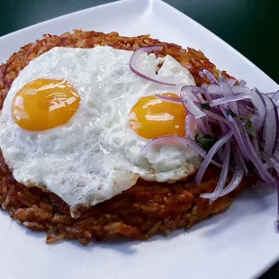 a fried egg and onions