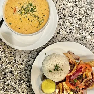 Lomo Saltado and Shrimp Chowder