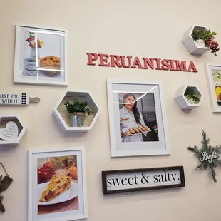 a variety of food items displayed on a wall