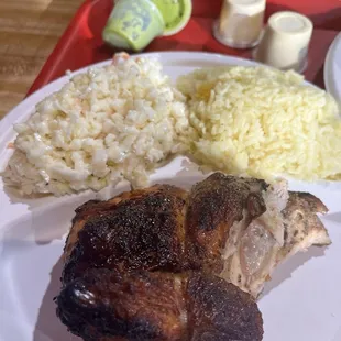 The 1/4 White With 2 Sides. This chicken is seasoned and cooked to perfection!