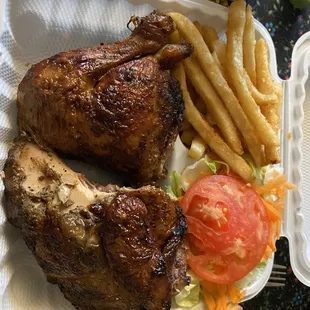 1/2 Chicken Dark 2 Sides French Fries and Salad