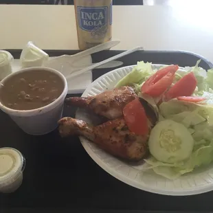 Quarter dark with salad, beans, and inca kola.  $8.  No frills