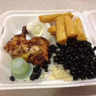 Leg &amp; Thigh, Beans &amp; Rice, Yucca
