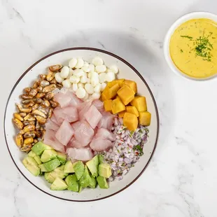 Peruvian Chili Poke with Yellow Chili Leche de Tigre (mild spicy and citrusy)