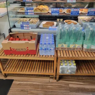 a display of food and drinks