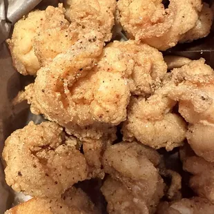 Freshly butterflied fried shrimp