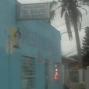 a blue building