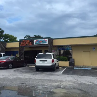 a parking lot with cars