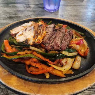 Beef and chicken fajitas
