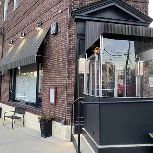 the entrance to a restaurant