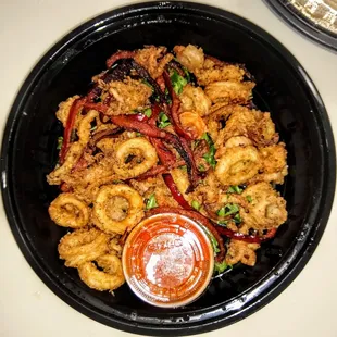 FRITTO MISTO: Fried Calamari. Baby Shrimp. Bell Peppers. Spicy Marinara. $15