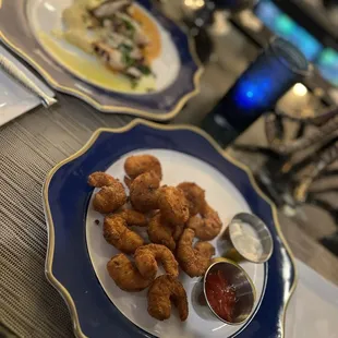 Fried shrimp, oysters Rockefeller.